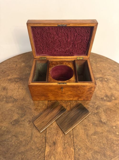 WONDERFUL QUALITY LARGE ANTIQUE REGENCY WALNUT TEA CADDY - ADDITIONAL PHOTO 3