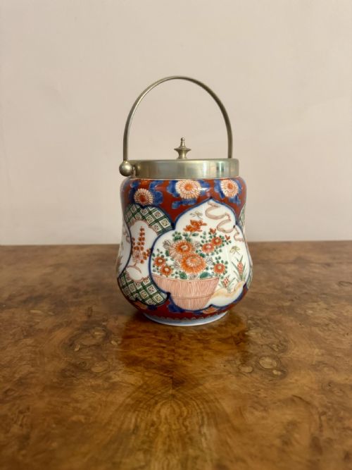 UNUSUAL ANTIQUE JAPANESE IMARI BISCUIT BARREL