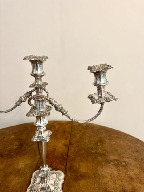 OUTSTANDING QUALITY PAIR OF ANTIQUE VICTORIAN ORNATE SILVER PLATED CANDELABRAS - ADDITIONAL PHOTO 1