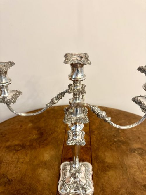 OUTSTANDING QUALITY PAIR OF ANTIQUE VICTORIAN ORNATE SILVER PLATED CANDELABRAS - ADDITIONAL PHOTO 2