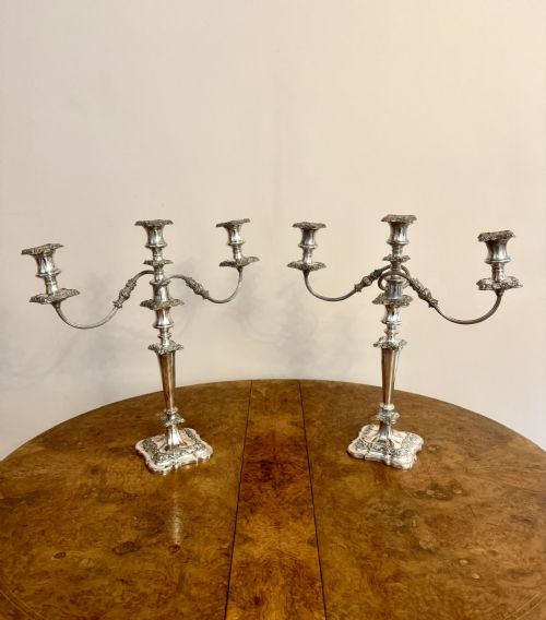 OUTSTANDING QUALITY PAIR OF ANTIQUE VICTORIAN ORNATE SILVER PLATED CANDELABRAS
