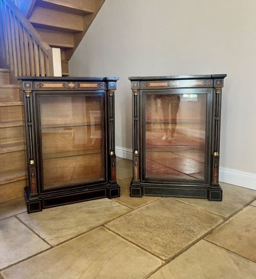PAIR OF ANTIQUE VICTORIAN QUALITY EBONISED AND AMBOYNA INLAID SIDE CABINETS - ADDITIONAL PHOTO 10