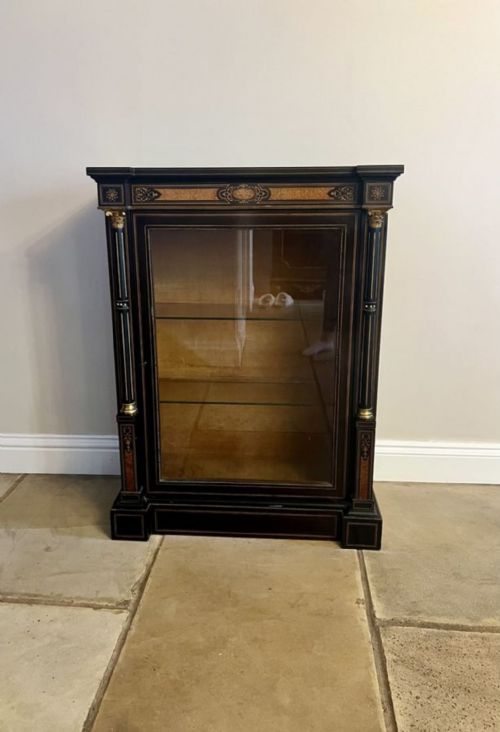PAIR OF ANTIQUE VICTORIAN QUALITY EBONISED AND AMBOYNA INLAID SIDE CABINETS - ADDITIONAL PHOTO 1