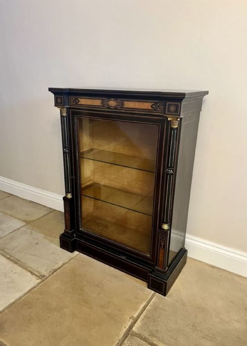 PAIR OF ANTIQUE VICTORIAN QUALITY EBONISED AND AMBOYNA INLAID SIDE CABINETS - ADDITIONAL PHOTO 2