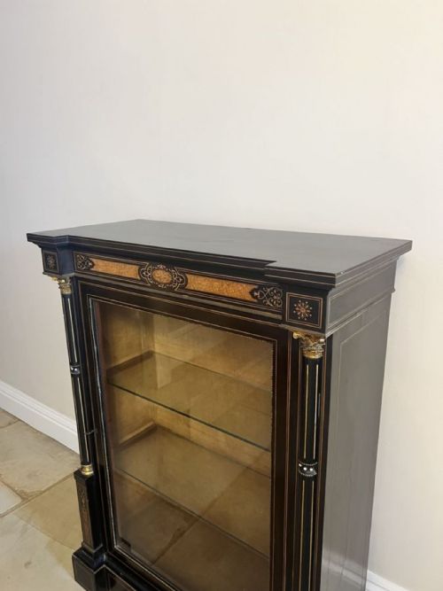 PAIR OF ANTIQUE VICTORIAN QUALITY EBONISED AND AMBOYNA INLAID SIDE CABINETS - ADDITIONAL PHOTO 4