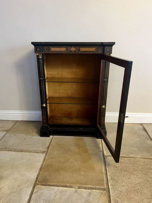 PAIR OF ANTIQUE VICTORIAN QUALITY EBONISED AND AMBOYNA INLAID SIDE CABINETS - ADDITIONAL PHOTO 6