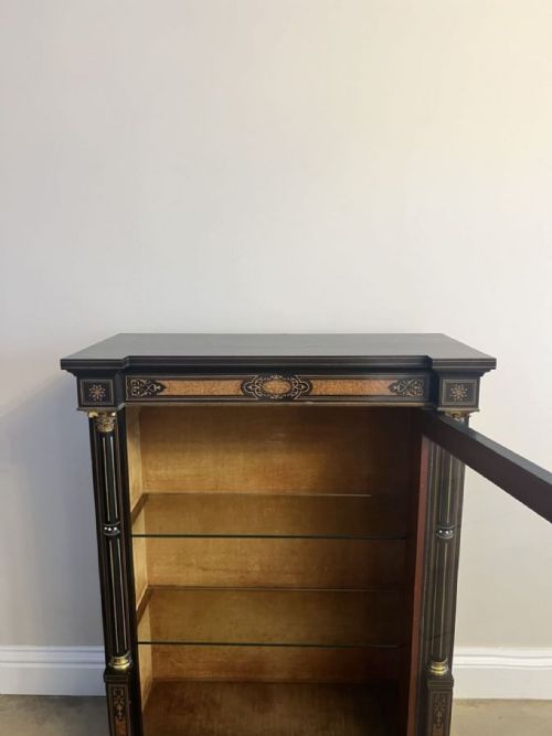 PAIR OF ANTIQUE VICTORIAN QUALITY EBONISED AND AMBOYNA INLAID SIDE CABINETS - ADDITIONAL PHOTO 7
