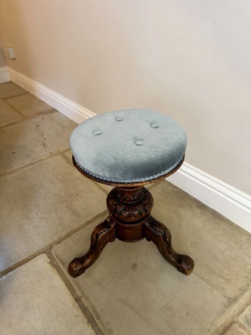 QUALITY ANTIQUE VICTORIAN CARVED WALNUT STOOL - ADDITIONAL PHOTO 4