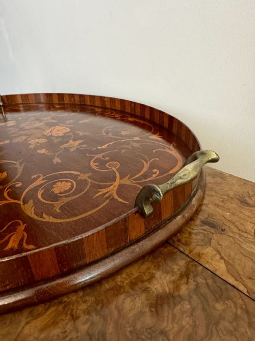 FANTASTIC QUALITY ANTIQUE EDWARDIAN MARQUETRY INLAID KIDNEY SHAPED TRAY - ADDITIONAL PHOTO 3