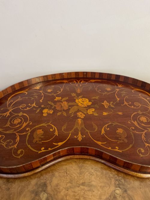 FANTASTIC QUALITY ANTIQUE EDWARDIAN MARQUETRY INLAID KIDNEY SHAPED TRAY - ADDITIONAL PHOTO 1
