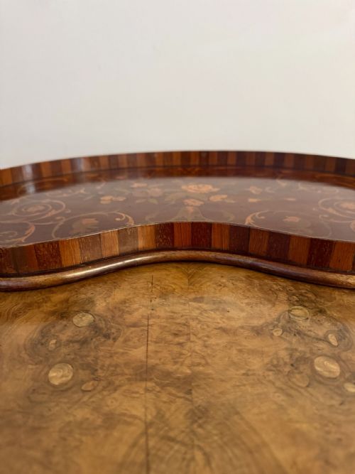 FANTASTIC QUALITY ANTIQUE EDWARDIAN MARQUETRY INLAID KIDNEY SHAPED TRAY - ADDITIONAL PHOTO 2