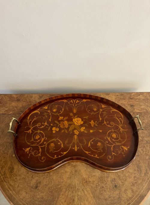 FANTASTIC QUALITY ANTIQUE EDWARDIAN MARQUETRY INLAID KIDNEY SHAPED TRAY - ADDITIONAL PHOTO 5