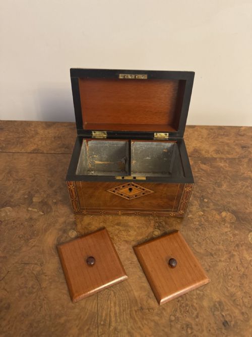 QUALITY ANTIQUE 19TH CENTURY WALNUT TEA CADDY WITH TUNBRIDGE INLAY - ADDITIONAL PHOTO 1
