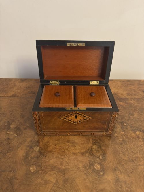 QUALITY ANTIQUE 19TH CENTURY WALNUT TEA CADDY WITH TUNBRIDGE INLAY - ADDITIONAL PHOTO 2