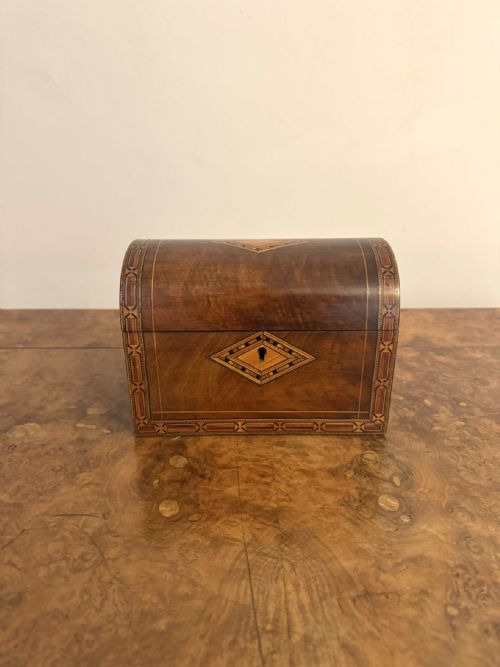 QUALITY ANTIQUE 19TH CENTURY WALNUT TEA CADDY WITH TUNBRIDGE INLAY - ADDITIONAL PHOTO 4