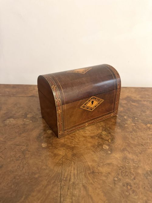 QUALITY ANTIQUE 19TH CENTURY WALNUT TEA CADDY WITH TUNBRIDGE INLAY - ADDITIONAL PHOTO 5