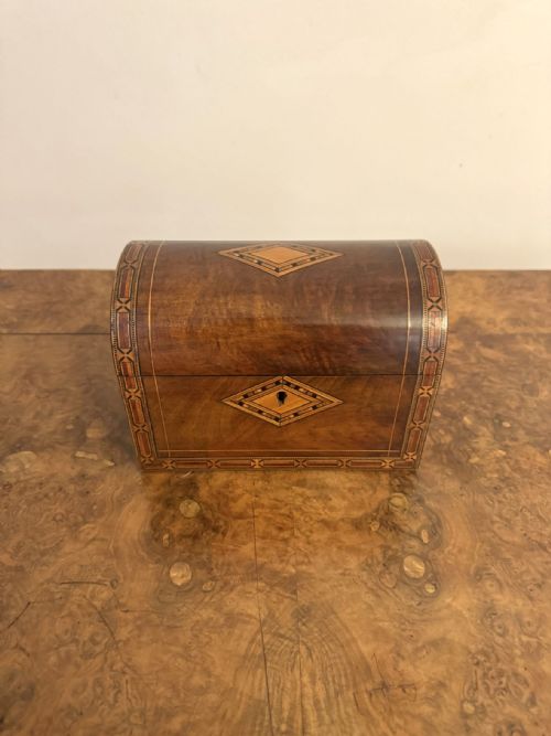 QUALITY ANTIQUE 19TH CENTURY WALNUT TEA CADDY WITH TUNBRIDGE INLAY - ADDITIONAL PHOTO 6