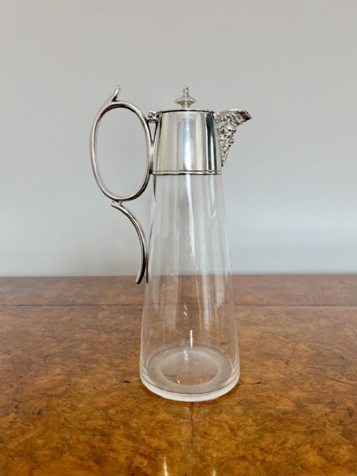 QUALITY ANTIQUE EDWARDIAN GLASS AND SILVER PLATED CLARET JUG
