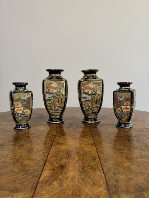 Outstanding Quality Antique Japanese Satsuma Garniture of Four Vases