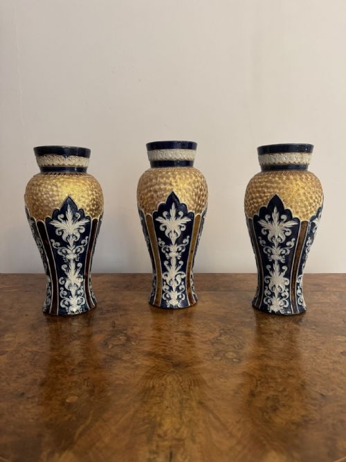 Fantastic Quality Garniture of Three Antique Royal Doulton Vases