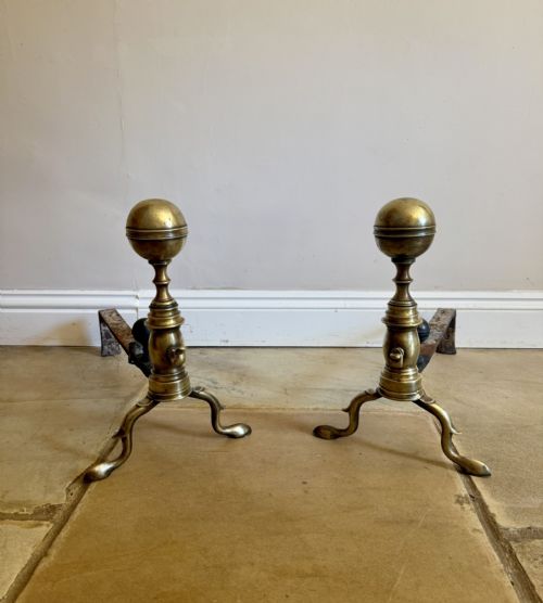 Large Quality Pair of 19th Century Brass Fire Dogs