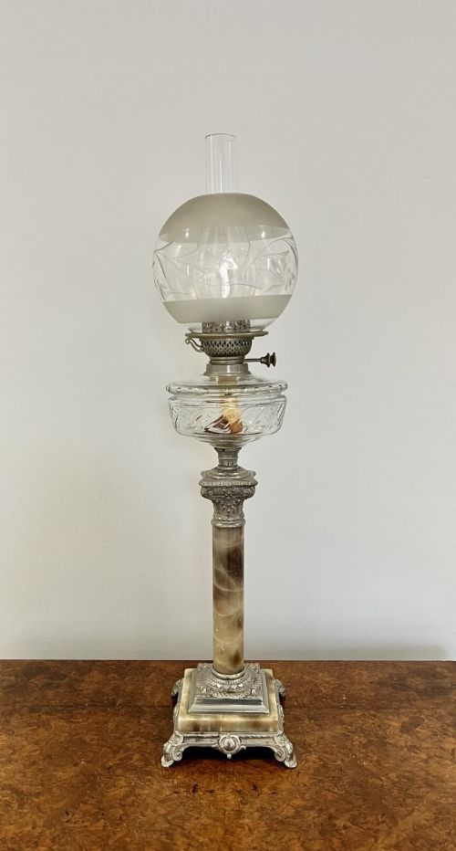 Antique Edwardian Quality Onyx Oil Lamp