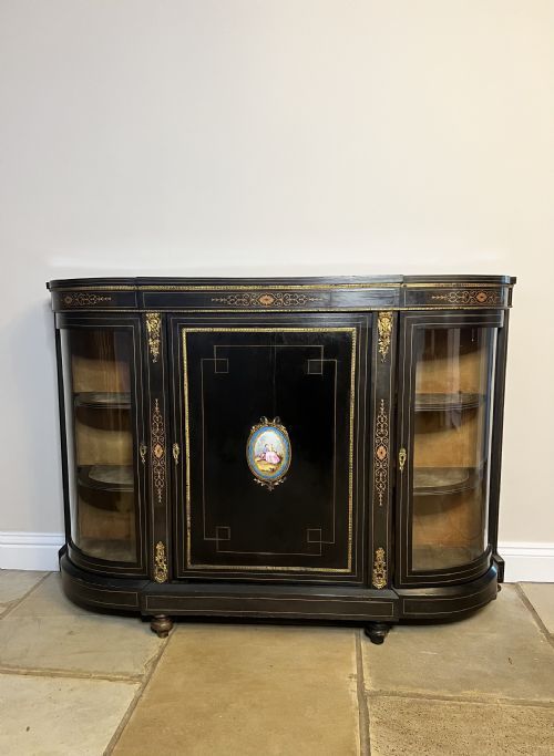 Antique Victorian Quality Ebonised Inlaid Credenza
