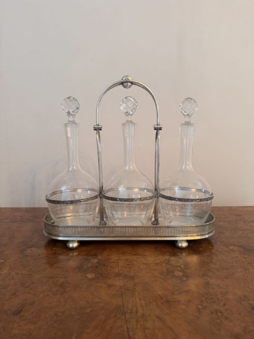 Quality Antique Edwardian Glass Decanters and Silver Plated Stand