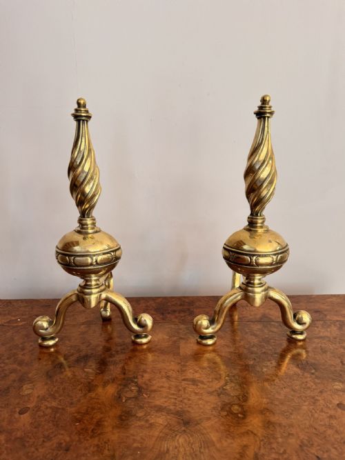 Outstanding Quality Antique Victorian Brass Fire Dogs