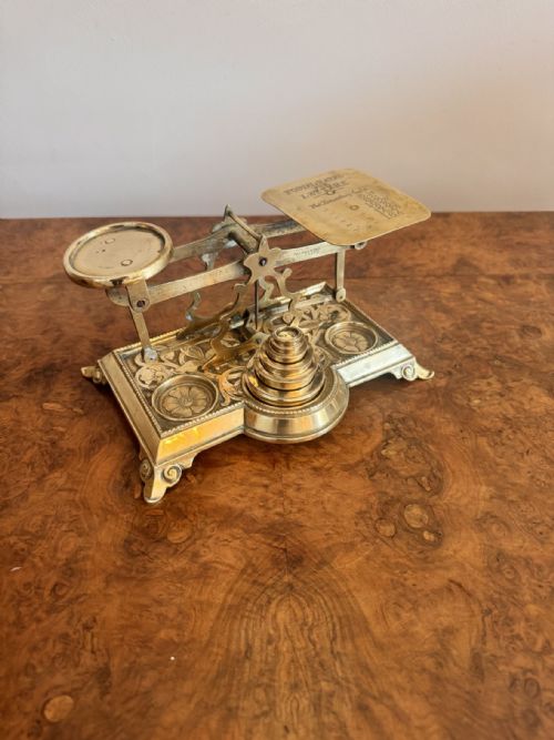 Stunning pair of quality antique Edwardian brass postal scales 