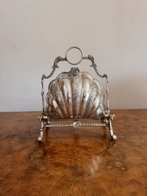 Antique Silver Plated Folding Shell Biscuit Box