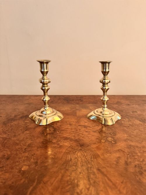 Quality Pair of Antique Queen Ann Brass Candlesticks