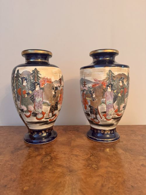Large Quality Pair of Antique Japanese Satsuma Vases