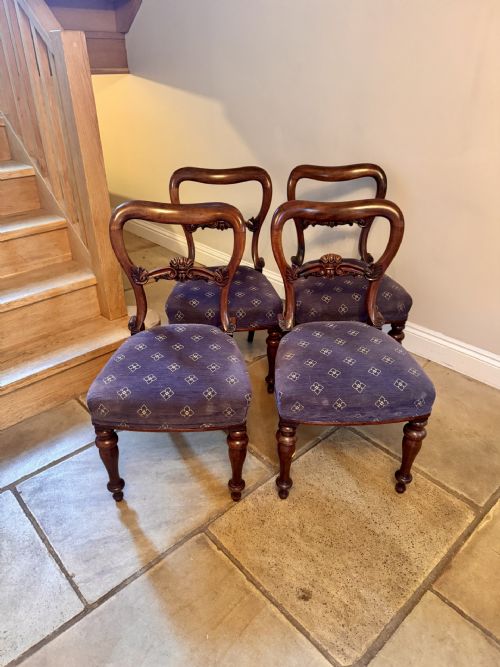 Wonderful Set of Four Antique Victorian Balloon Back Dining Chairs