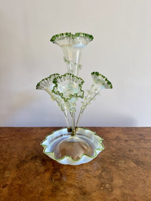 Quality Antique 19th Century Vaseline and Green Glass Epergne
