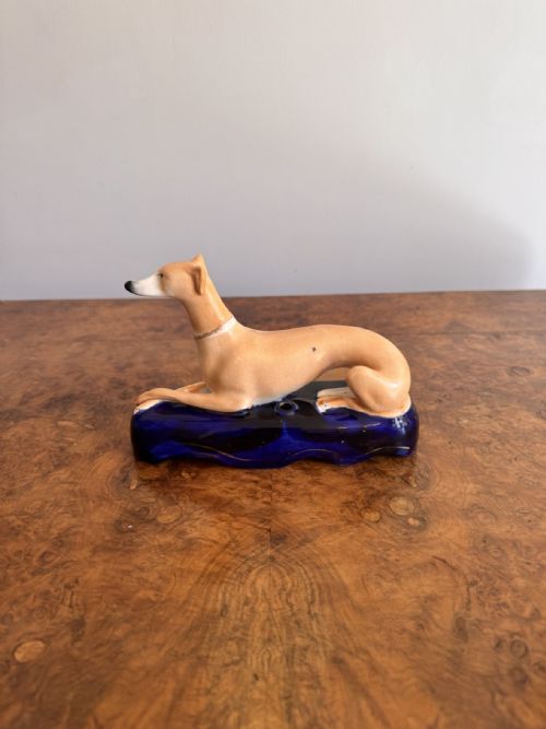 Quality Antique Victorian Staffordshire Greyhound Inkwell