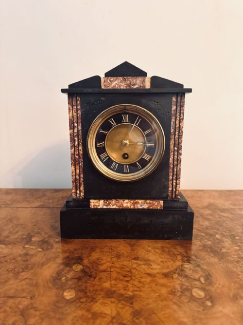 Pretty Antique Quality Marble Inlaid Mantle Clock