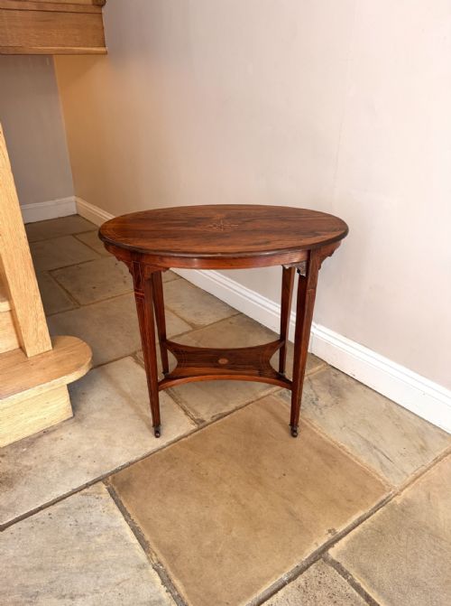 Pretty Antique Edwardian Mahogany Inlaid Oval Occasional Table