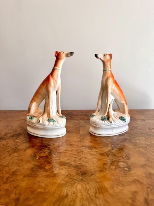 Fine Quality Pair of Antique Victorian Staffordshire Greyhounds