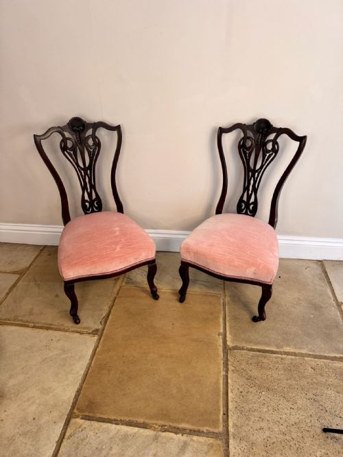 Pair of Quality Antique Victorian Carved Mahogany Side Chairs