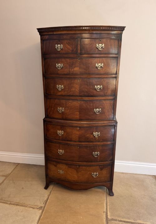 Quality Antique Victorian Mahogany Bowfront Chest on Chest