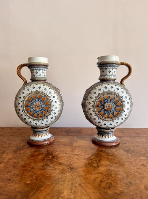 Fine Quality Pair of Antique 19th Century Villeroy & Boch Ewers