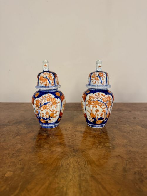 Quality Pair of Antique Japanese Imari Lidded Vases