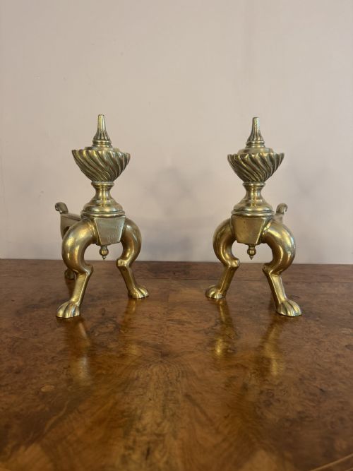 Quality Pair of Antique Victorian Brass Fire Dogs