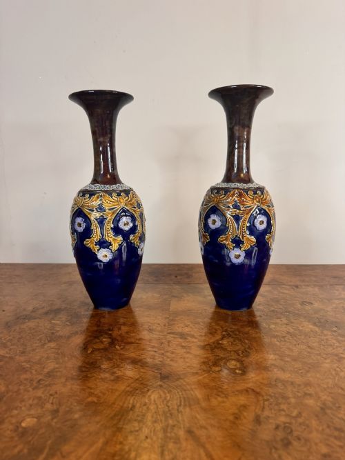 Beautiful Quality Pair of Antique Doulton Lambeth Vases