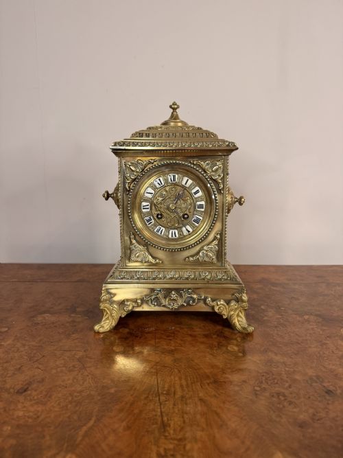 Outstanding Quality Large French Antique Victorian Ornate Brass Mantle Clock
