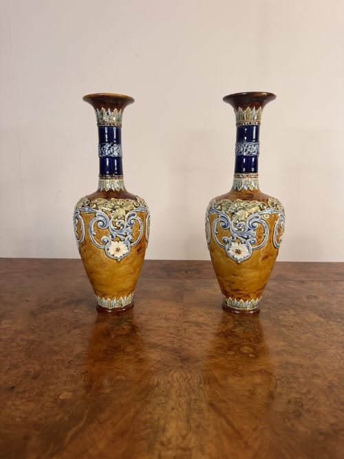 Fantastic Quality Pair of Antique Doulton Lambeth Vases