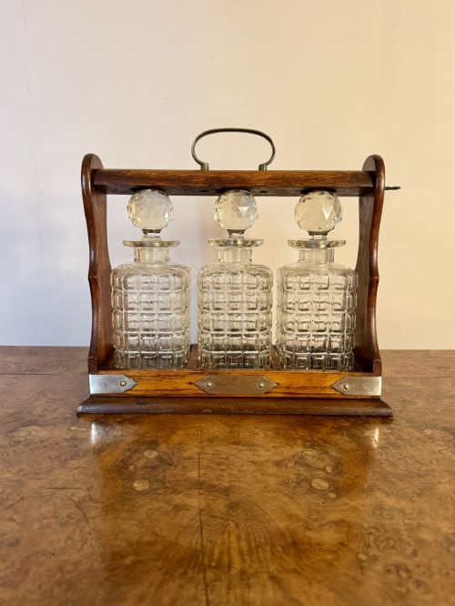 Wonderful Quality Antique Victorian Oak Tantalus