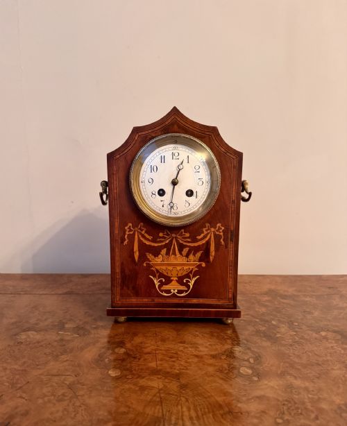 Lovely Quality Antique Edwardian Mahogany Inlaid Lancet Clock