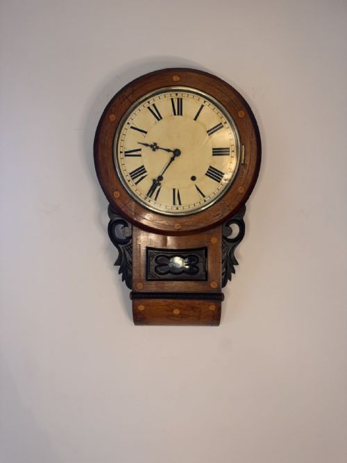 Quality antique Victorian walnut drop dial wall clock 